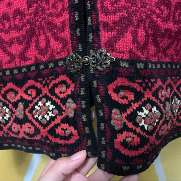 Icelandic Design Red Wool Lined Nordic Holiday Clasps Front Cardigan Size Small - Picture 7 of 13